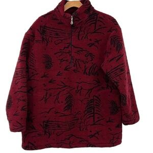 Woolrich Pullover Jacket Men's Large VTG Red Buffalo Deep‎ File Fleece 1/2 Zip